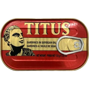 Titus Sardine in Soybean Oil 125g tin of premium canned sardines rich in nutrients